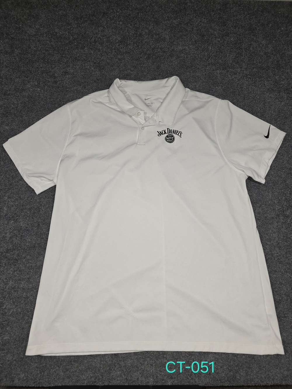 Nike Dri-Fit Golf Polo Mens 2XL White Jack Daniels Whiskey Old No 7 Logo Shirt